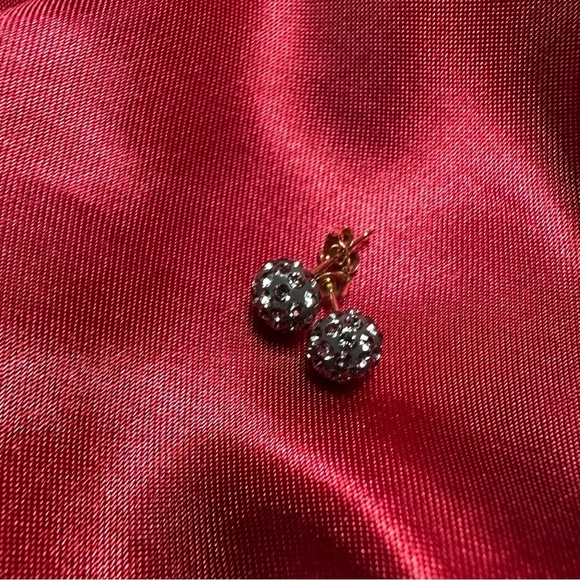 14K Solid Gold Black Crystal Ball Stud Earrings – Preowned Sparkly Bead posts - Picture 5 of 17